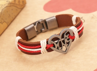 Браслет Сердца кожа ручная работа арт.2148