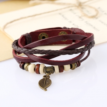 Браслет кожа с лепестком ручная работа арт.2150-1